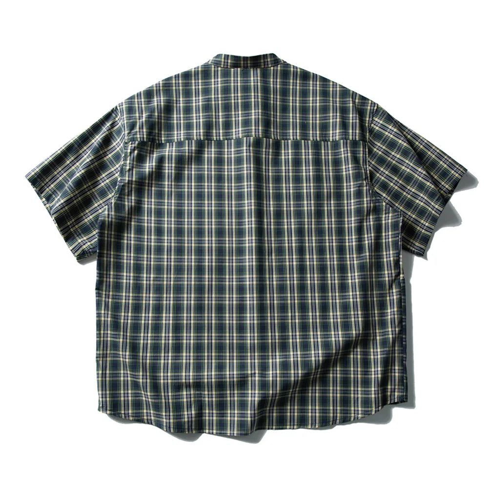 Plaid Stand Collar Cargo Shirt