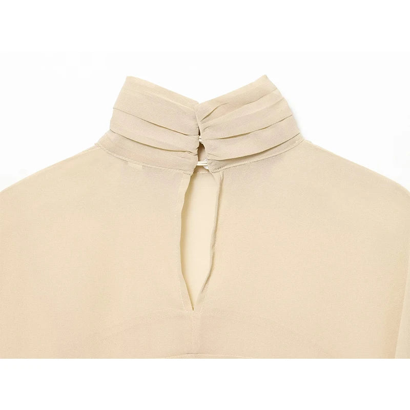Women Loose Elegant Chiffon Beige Blouse