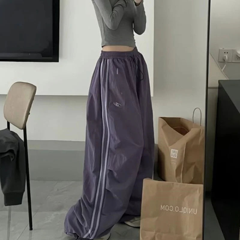 Retro Stripped Baggy Elastic Waist Pants