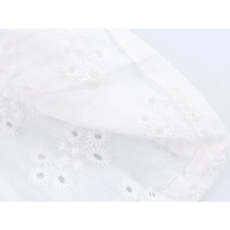 Openwork Embroidery Casual White Blouse