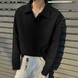 Lapel Long Sleeve Solid Color Polo T-Shirt
