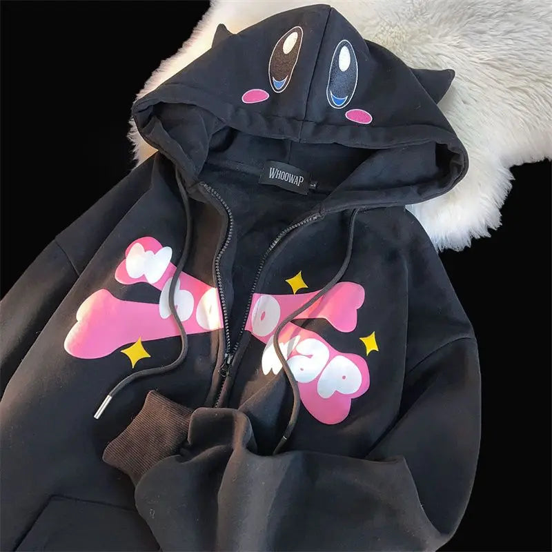Devil Embroidery Japanese Sweet Loose hoodies