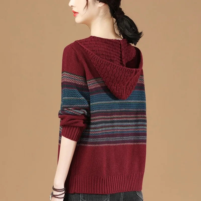 Colorful Loose Hooded Zipper Sweater