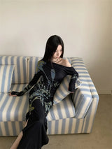 Dark Fairy One Shoulder Floral Maxi Dress