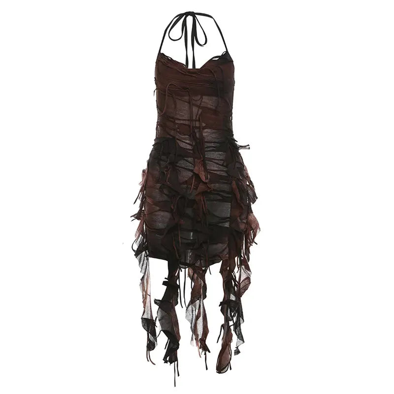 Y2k Dark Academia Chiffon Halter Top