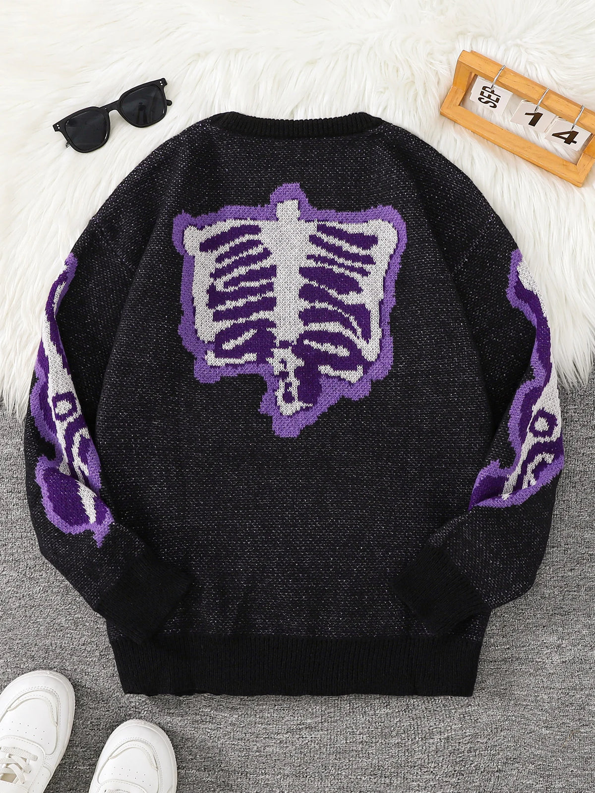 Weirdcore Skeleton Knitted Sweater