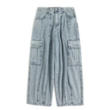 Washed Wide Leg Cargo Jeans