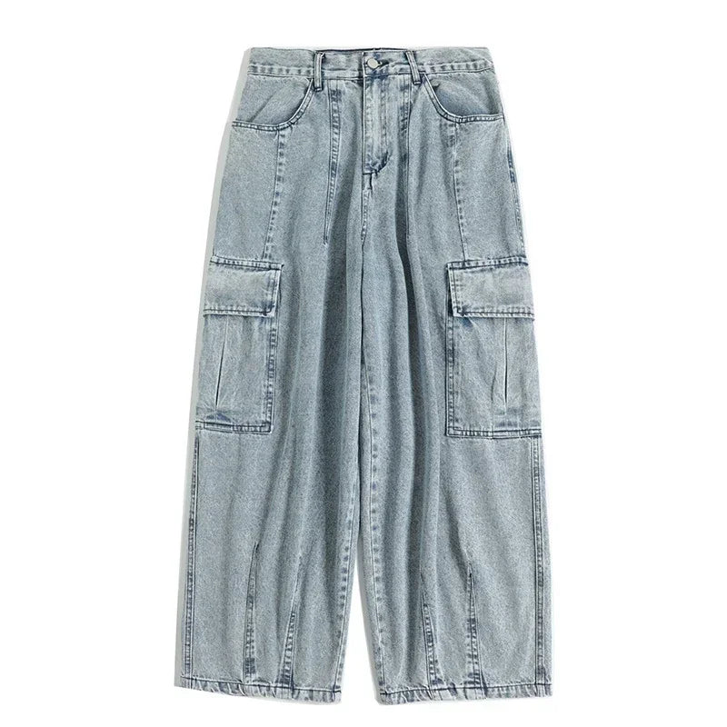 Washed Wide Leg Cargo Jeans