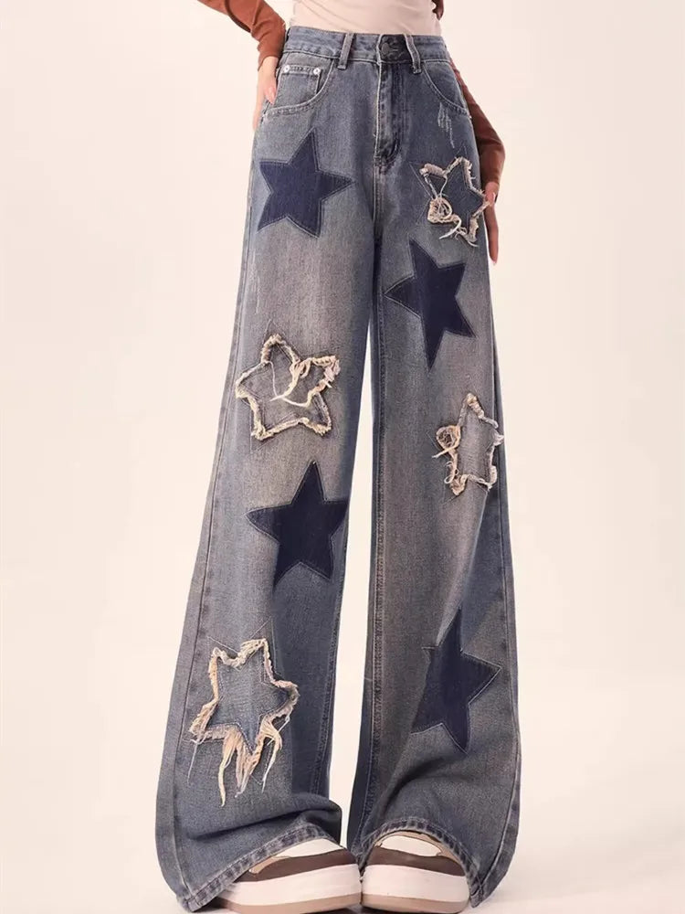 Vintage Star Embroidery Baggy Jeans