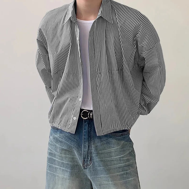 Striped Lapel Long Sleeve Shirt