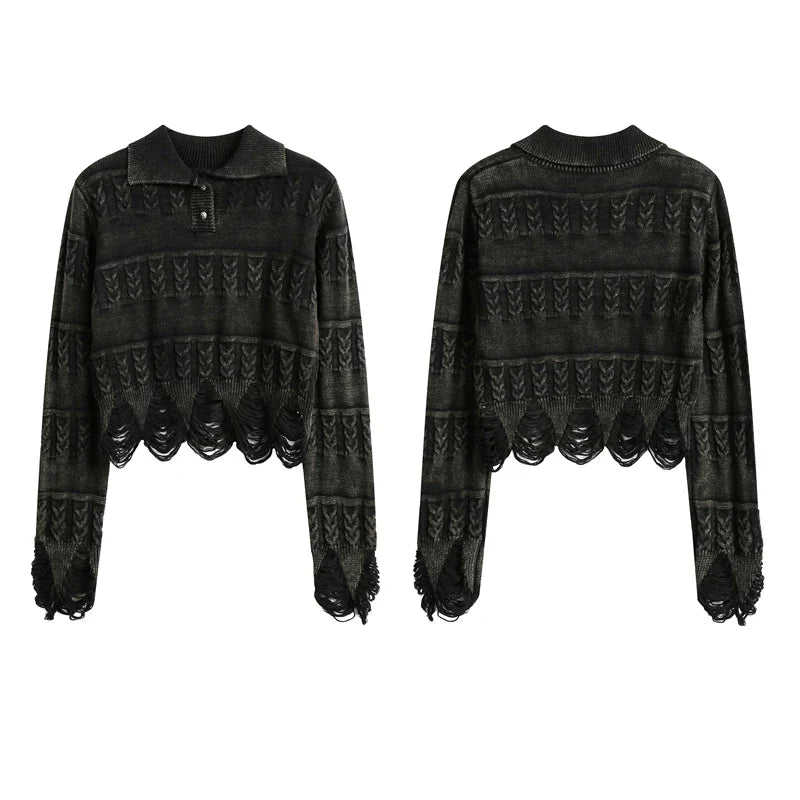 Knitted Ripped Cropped Sweater
