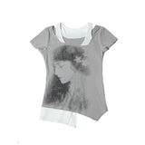 Camiseta vintage de dos piezas con estampado de retazos grunge