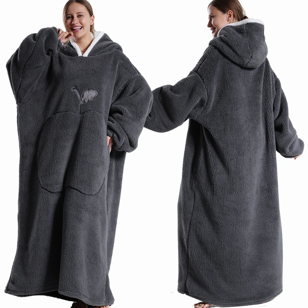 Extra Long Wearable Flannel Hooded Blanket
