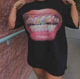 Oversized Gothic Print Baumwoll-T-Shirt