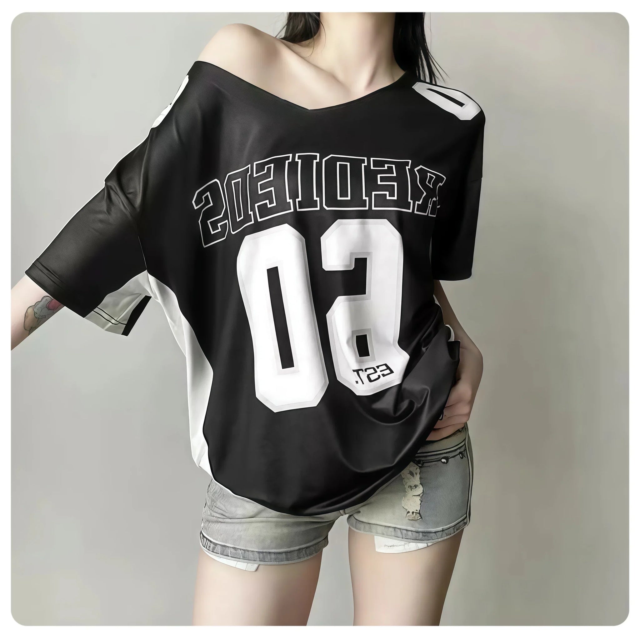 Summer 90S Loose Off-shoulder T-shirt