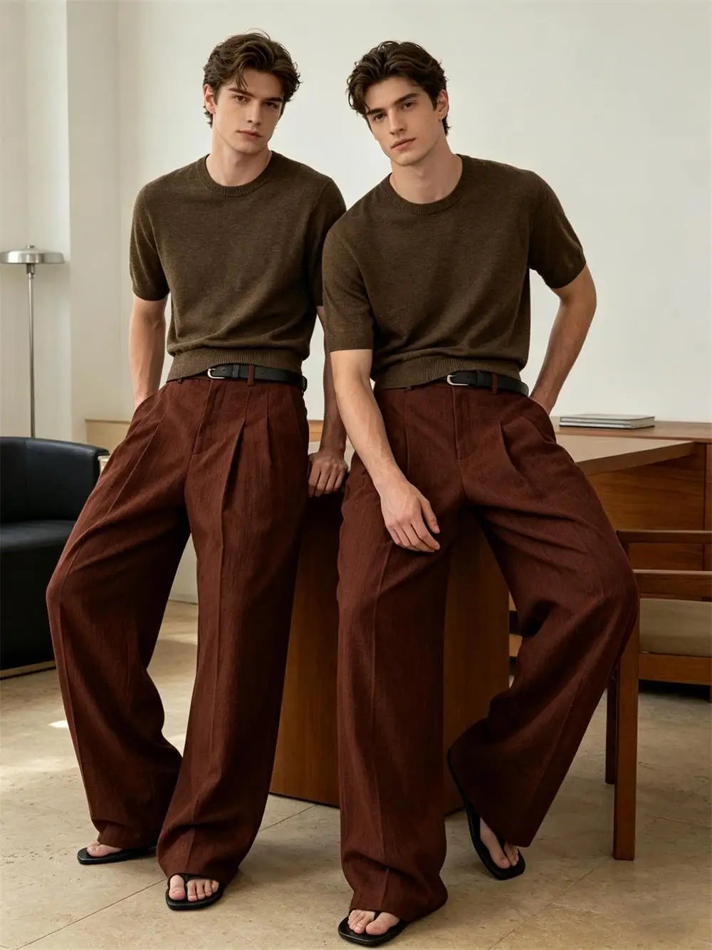High Waist Pleated Linen Wide Leg Pants
