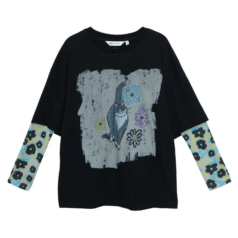 Double-sleeved Funny Animal Print Top