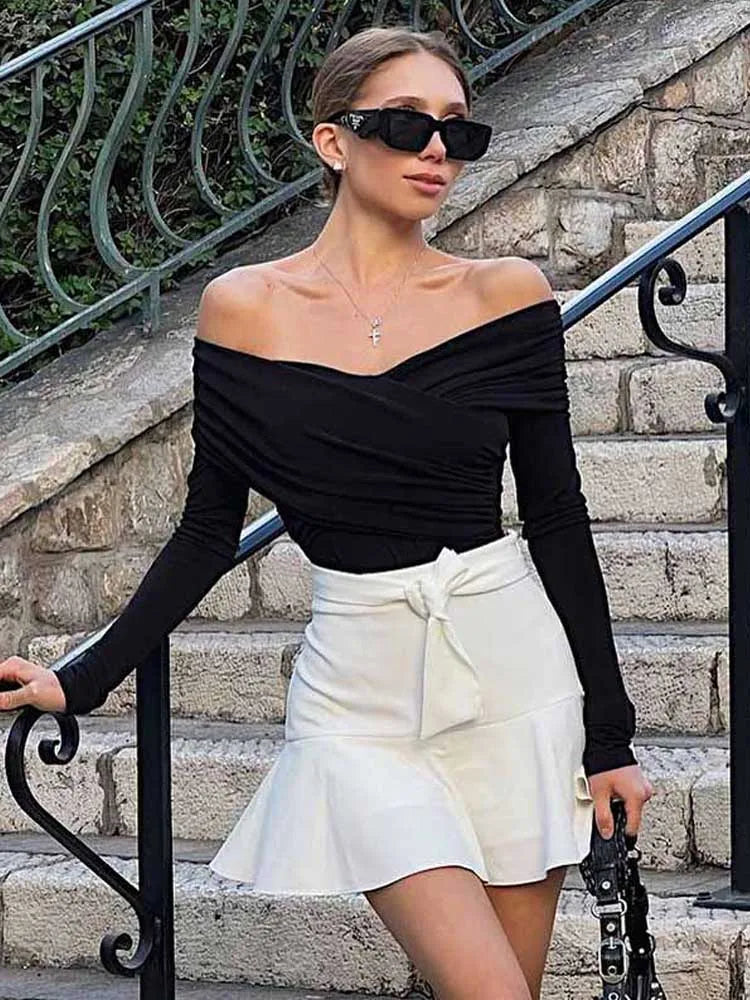 Long Sleeve Slim Fit Black Backless Bodysuits