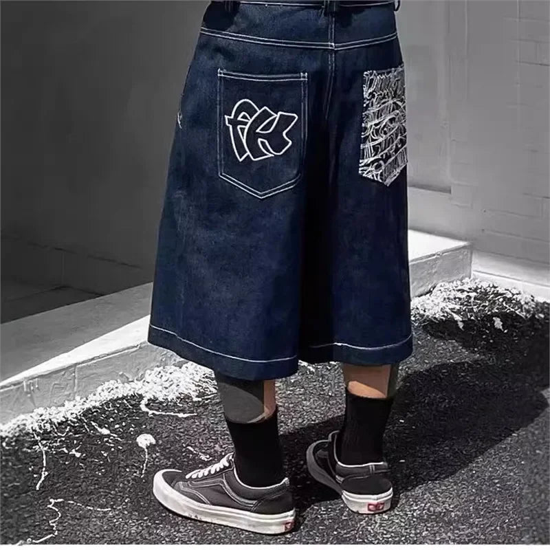 Vintage bestickte Denim-Jorts