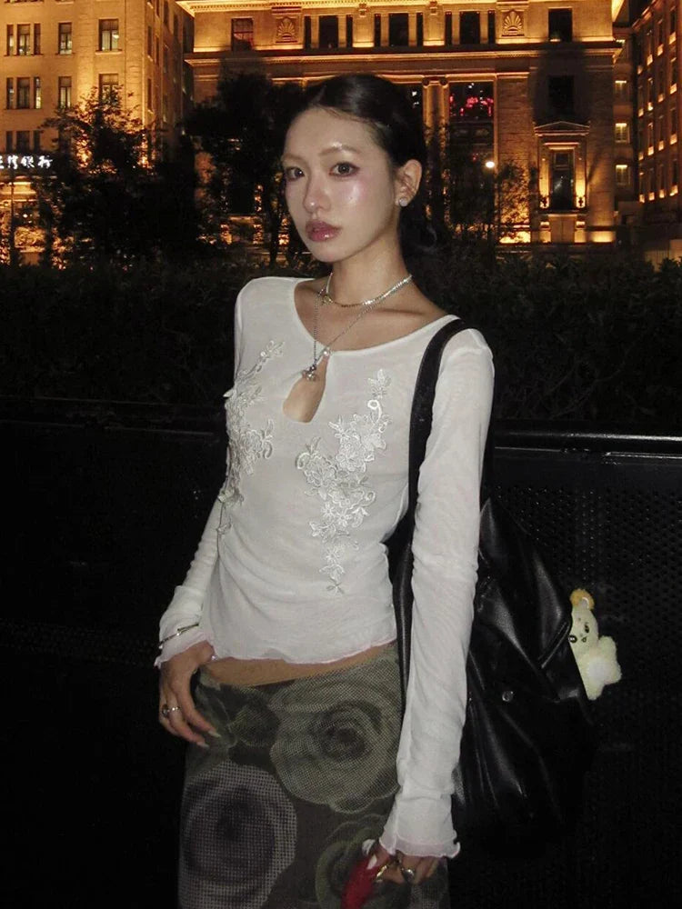 Y2K Mesh Long Sleeve Blouse