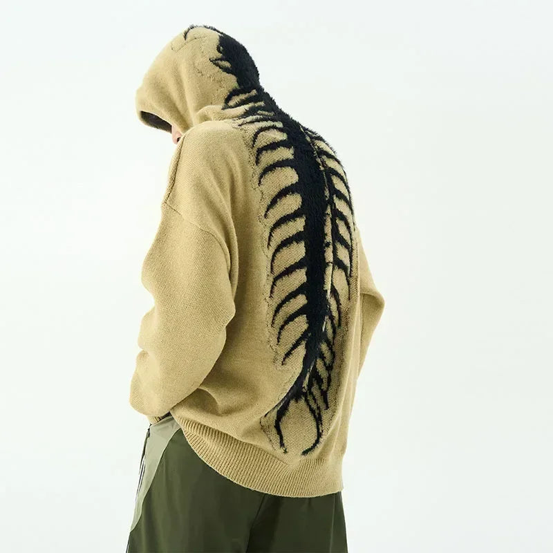 Sudadera con capucha de punto con estampado de ciempiés retro acogedora