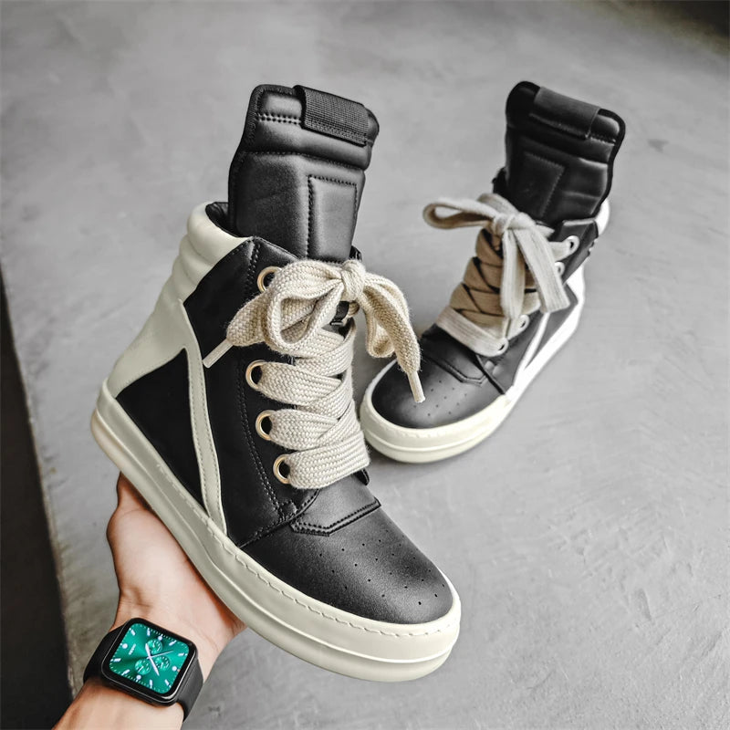 High-top Shoes Lace-up Leather Skateboard Shoes