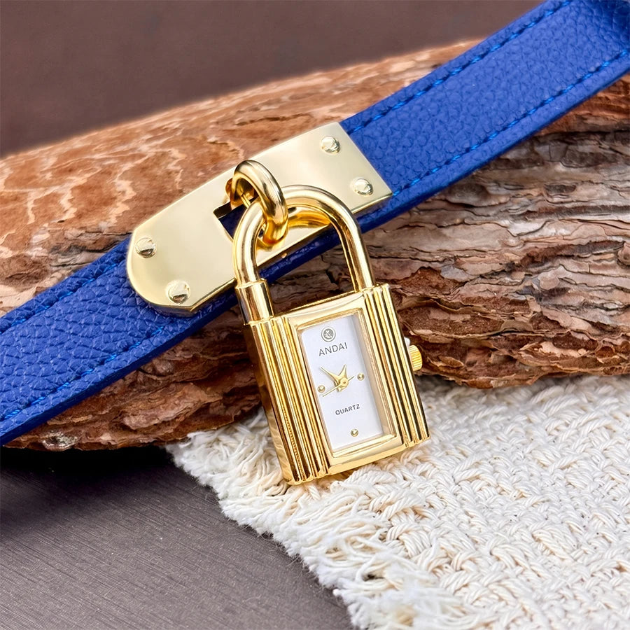 Edgy Padlock Dial Soft Strap Bold Watch for Women