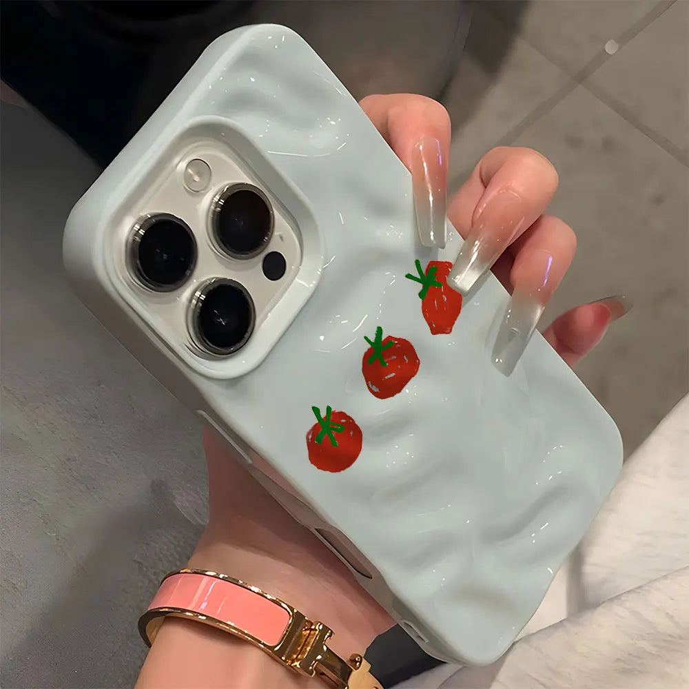 Cute Red Tomato Pattern Wave Phone Case
