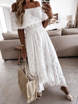 Women's Summer Beach White Boho Maxi Dress