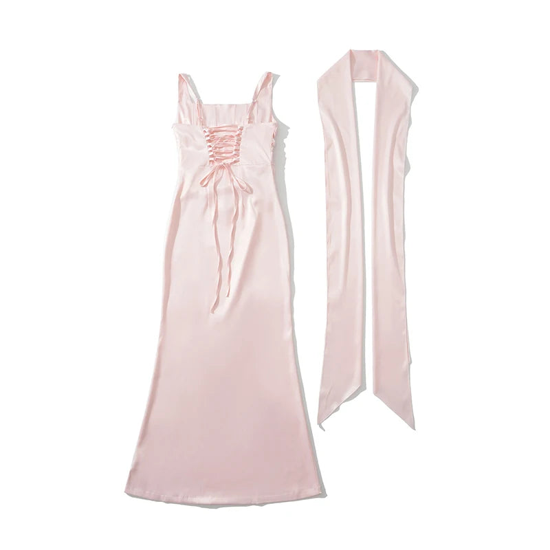 Elegant Pink Dress With Scarf Sling