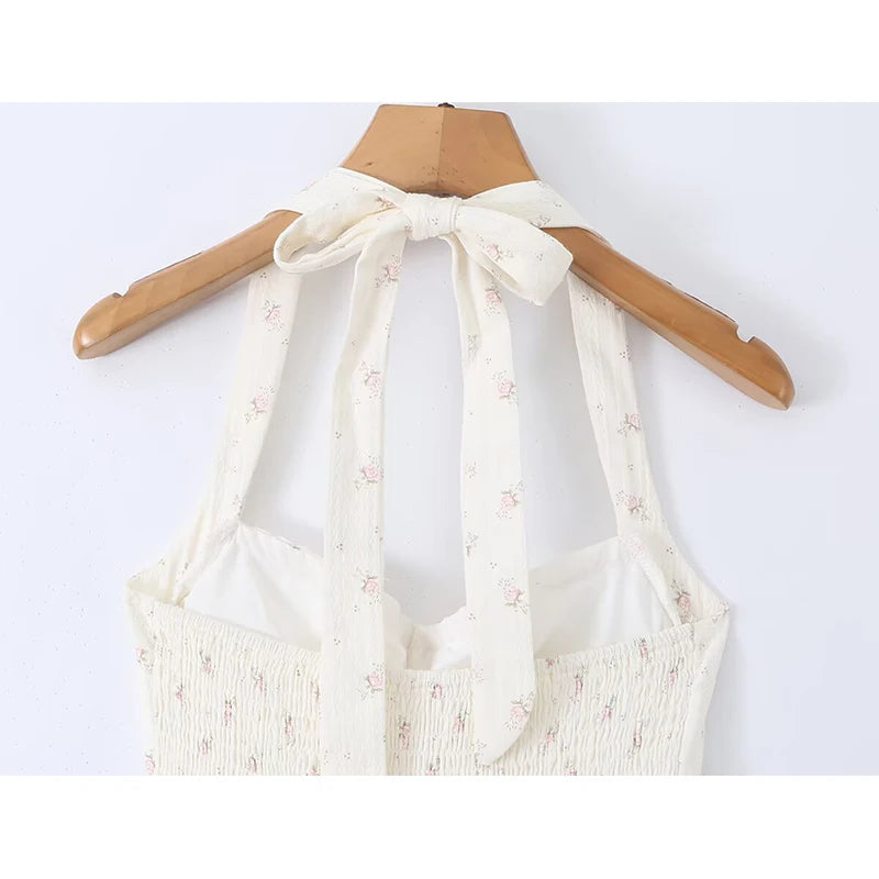 French Sweet Floral Halter Summer Dresses