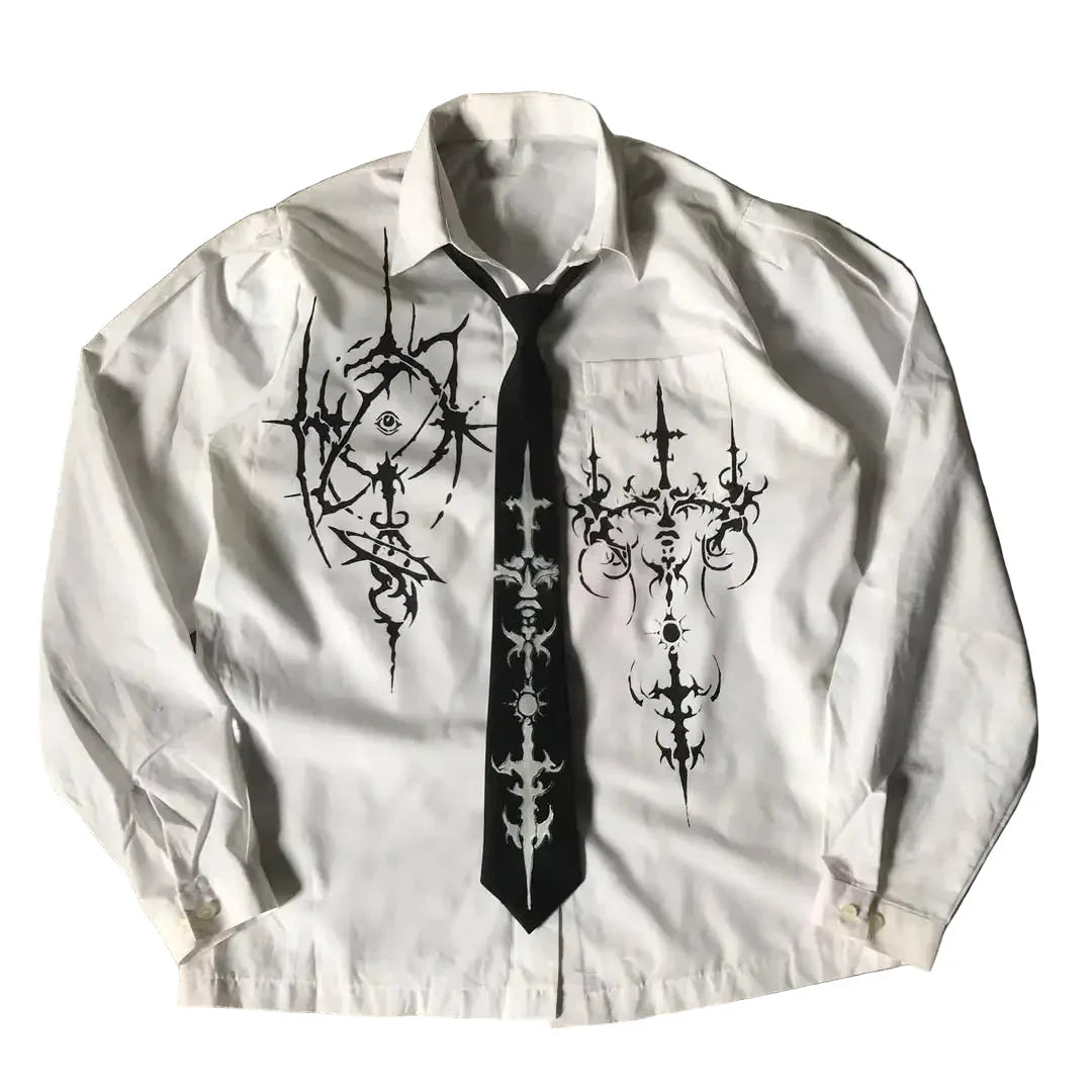 Gothic White Skull Y2K Long Sleeve Shirt