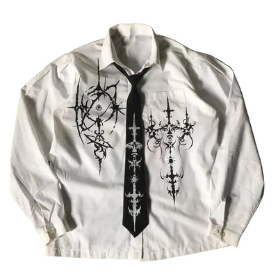 Gothic White Skull Y2K Long Sleeve Shirt