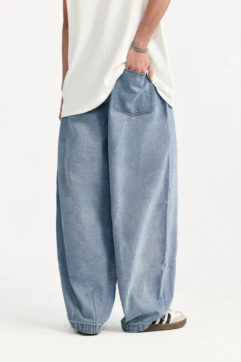 Blue Acid Washed Elastic Low Waist Jeans