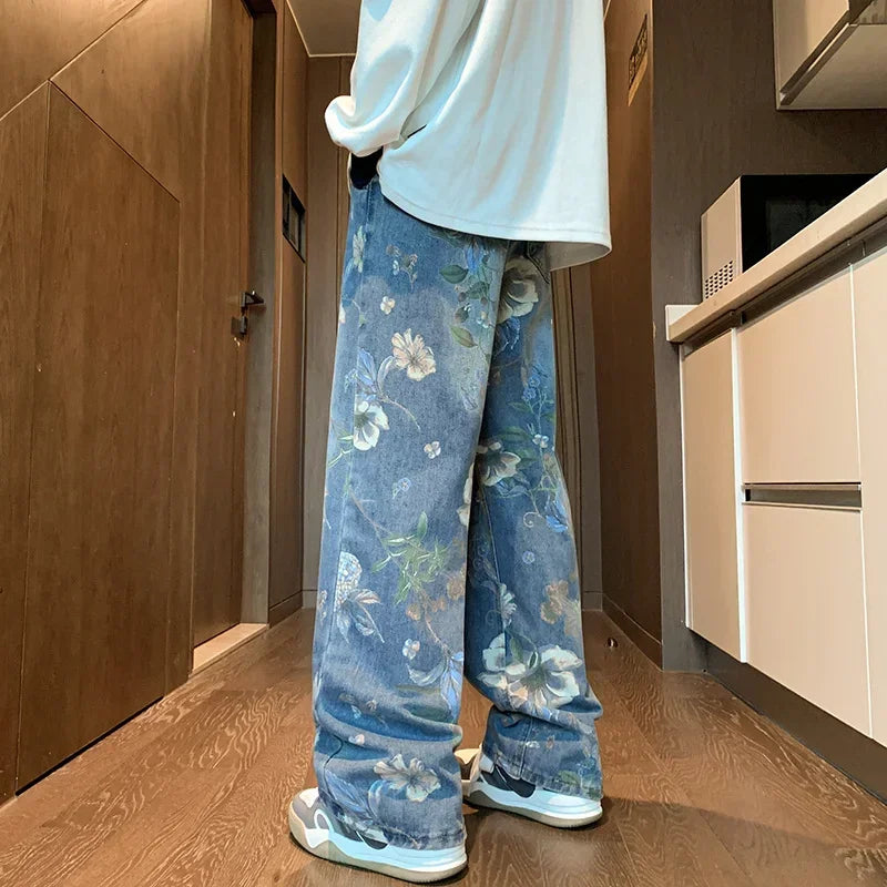 Autumn Floral Wide Leg Jeans