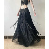 Vintage Lace Patchwork Mesh Maxi Skirt