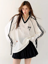 Oversized V-Neck Graphic Sweatshirts