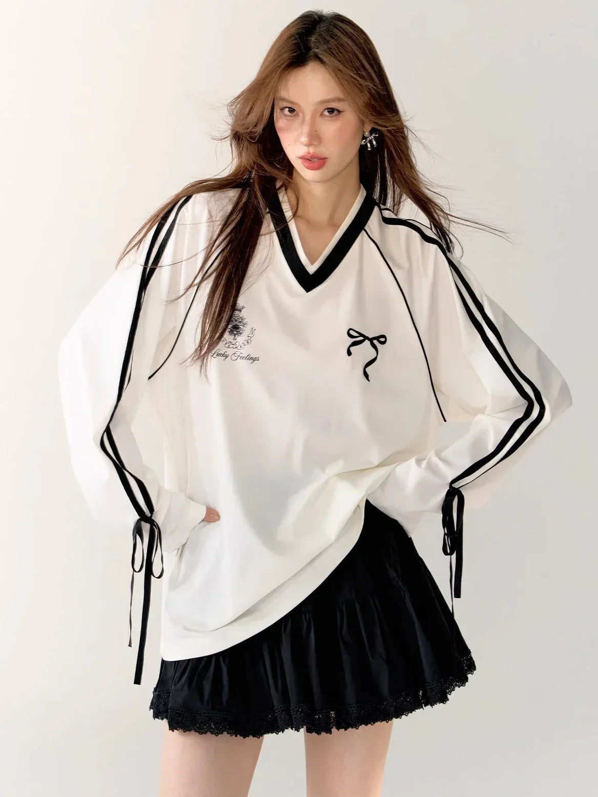 Oversized V-Neck Graphic Sweatshirts