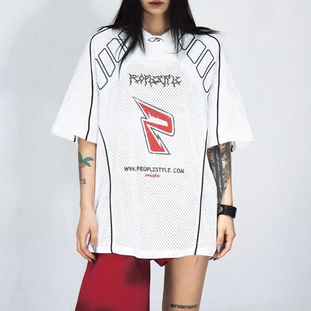 Retro atmungsaktives Mesh-Rennsport-T-Shirt