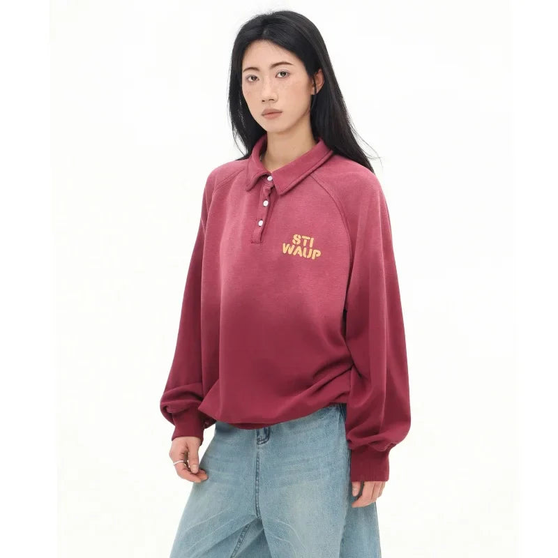 Stylish Red Letter Print Long Sweatshirt