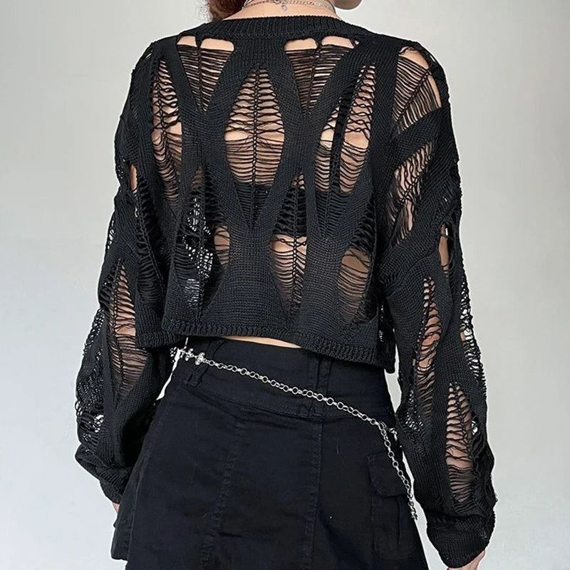Y2K Grunge Distressed Knitted Sweater