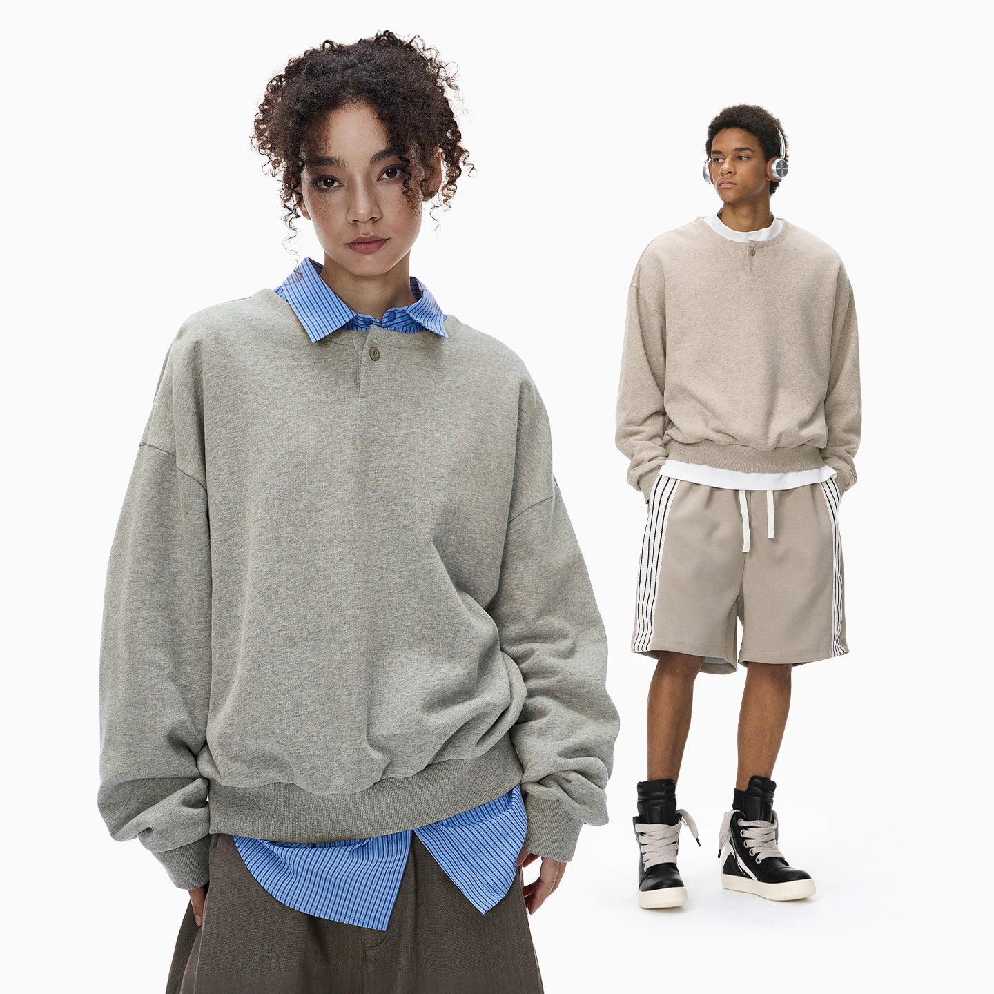 Cozy Loose Fit Henley Sweatshirt