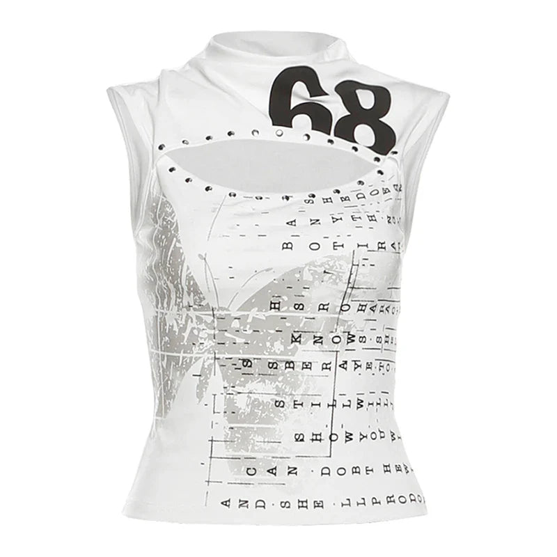 Y2K Printed Cut Out Crop Top
