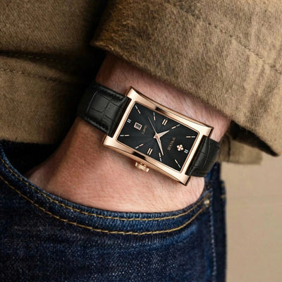 Vintage Luxury Square Men's Leather Watch