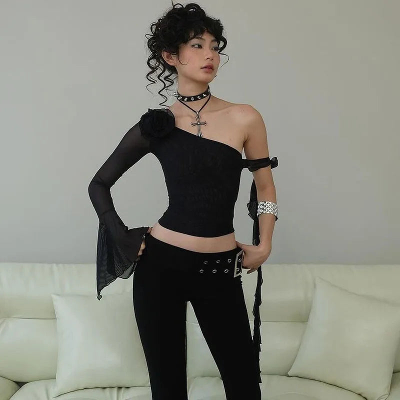 Baddie Rose Asymmetrical Off Shoulder Top