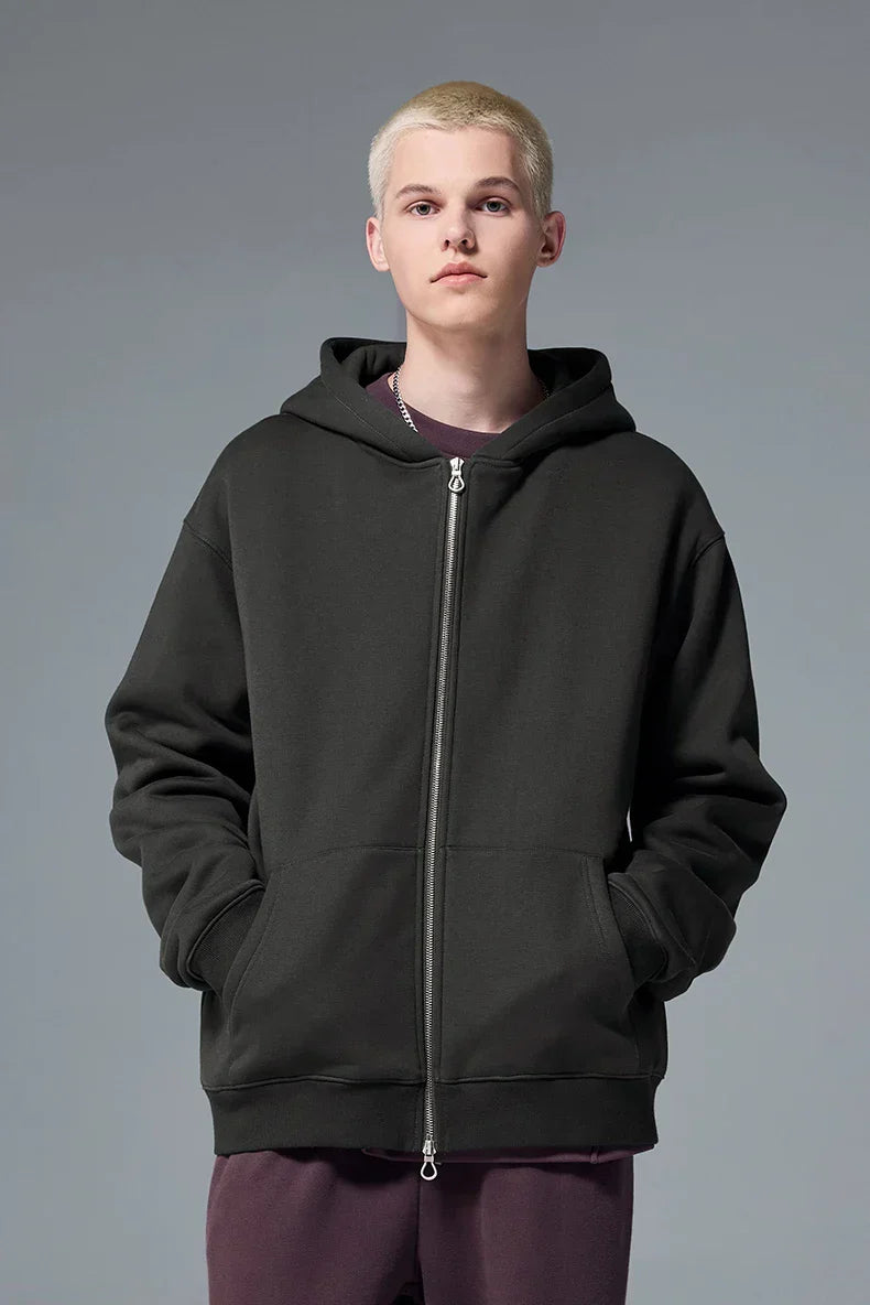 Sudadera con capucha y cremallera completa de felpa vintage
