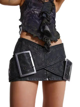Faux Leather Cross Belt Mini Skirt