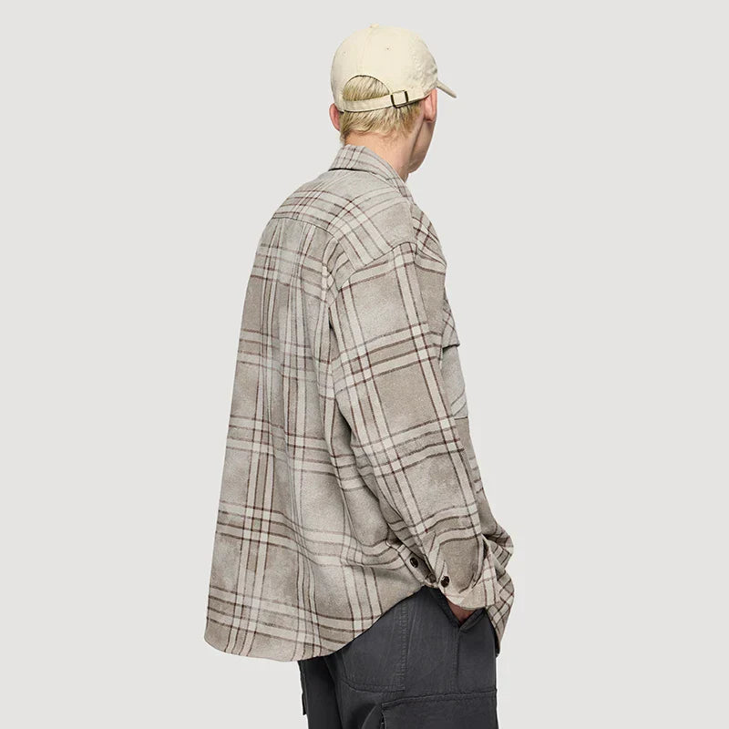 Plaid Distressed Oversize Pocket Long Sleeve Shirt