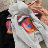 Casual Vibrant Lips Pattern Hoodie
