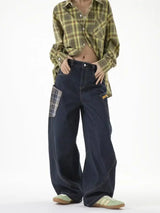 Bandana-Patchwork-Plaid-Jeans mit weitem Bein